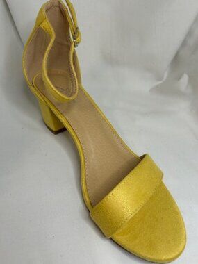 J. Adams Daisy Yellow Faux Suede  Ankle Strap Open Toe Block Heels size 10